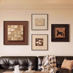 法式中古风客厅装饰画高级感复古沙发背景墙挂画抽象艺术组合壁画