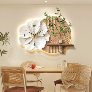 2025新款餐厅装饰画创意挂钟水培绿植客厅电视背景墙画挂画钟表