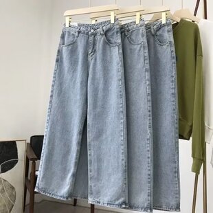 夏季胖mm阔腿裤女新款韩版复古直筒老爹裤高腰ins裤学生宽松百搭