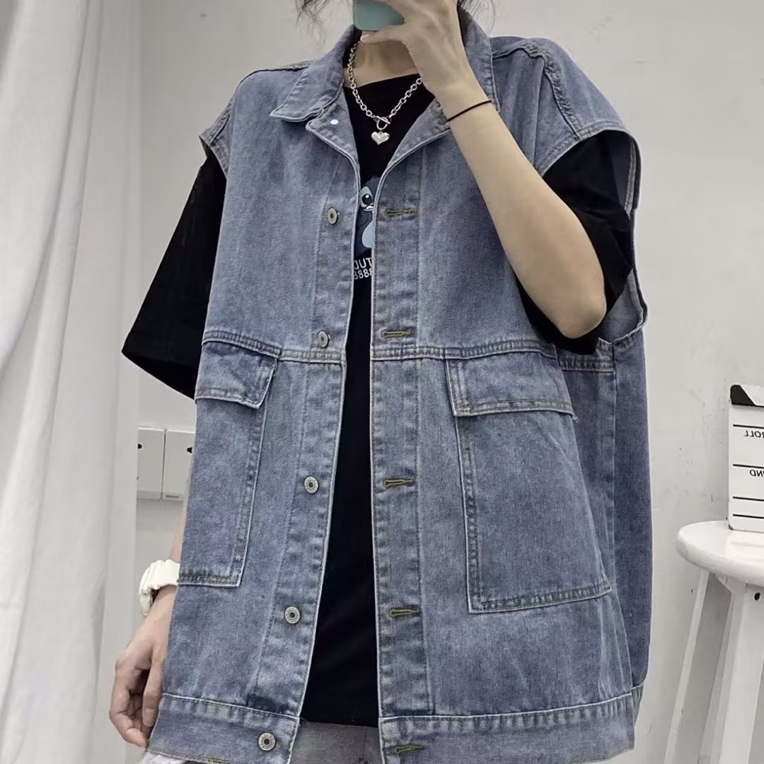 牛仔马甲外套女春秋新款百搭宽松韩版bf慵懒风无袖背心坎肩上衣潮图片