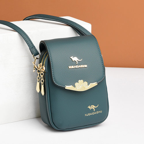 袋鼠真皮女包妈妈款手机包