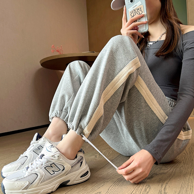 速发运闲休动裤春秋潮跑步健身直筒欧货宽松阔腿束脚卫裤