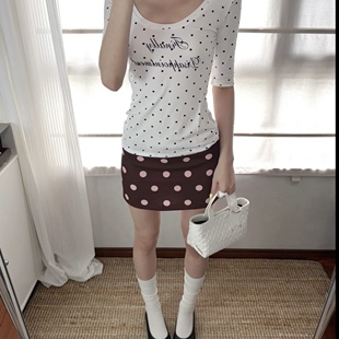 Simida斯密达 低腰设计感复古小众波点防走光A字半身裙T2207 修身