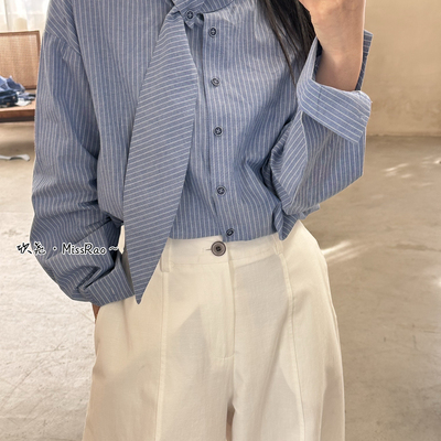 Miss Rao欣尧AOT-6年早春春上新条纹韩系轻休闲百搭单品衬衫62025
