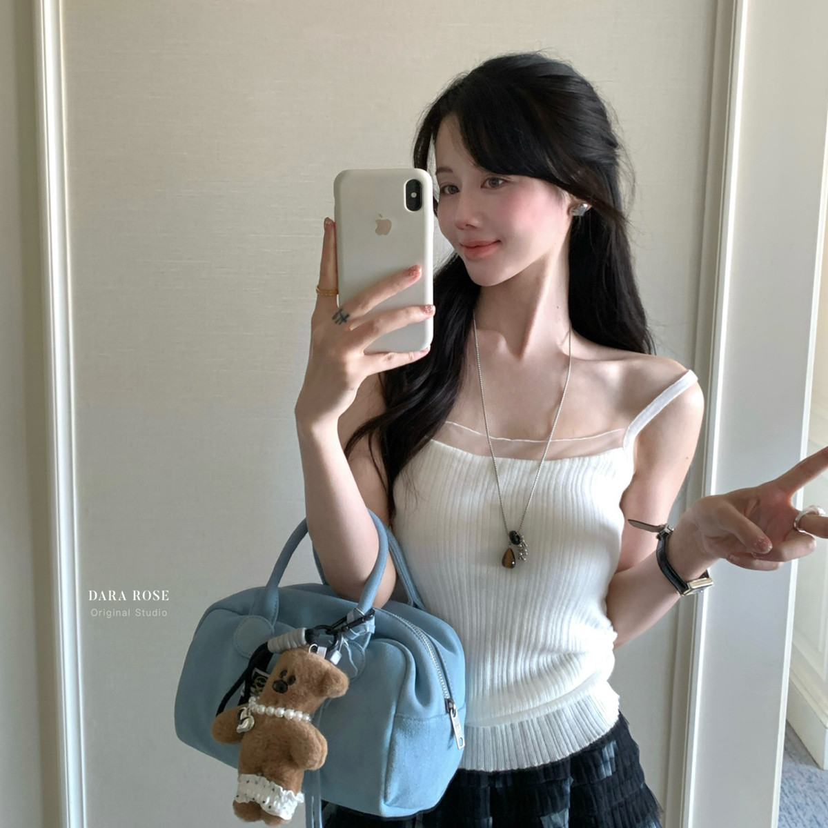 DARA ROSE-26年早春韩系拼接白色蕾丝打底显瘦吊带背心S8353