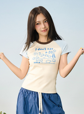 HACR｜harshandcruel可露丽风手绘小狗情侣宽松插肩袖短袖T恤男女