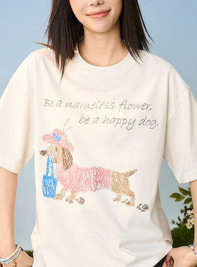 HACR｜harshandcruel线条小狗宽松圆领情侣国潮短袖T恤男女