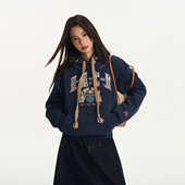 HACR民族风贴布刺绣图案帽衫 国潮潮流宽松慵懒感情侣装 卫衣男女