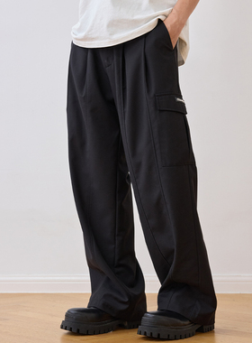 harsh and cruel垂坠感打褶cleanfit廓形口袋拼接西裤