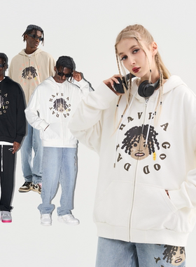 harsh and cruel 街头手绘脏辫金牙小黑人拉链连帽开衫卫衣外套