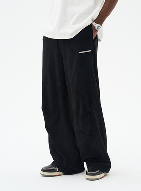 harsh and cruel 简约立体打褶廓形休闲宽松麂皮长裤