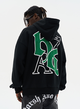 harsh and cruel 哥特字体街头嘻哈排版复古印花宽松休闲连帽卫衣