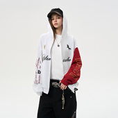 国潮牌连帽开衫 子卫衣 刺绣宽松外套 复古撞色袖 HACR美式