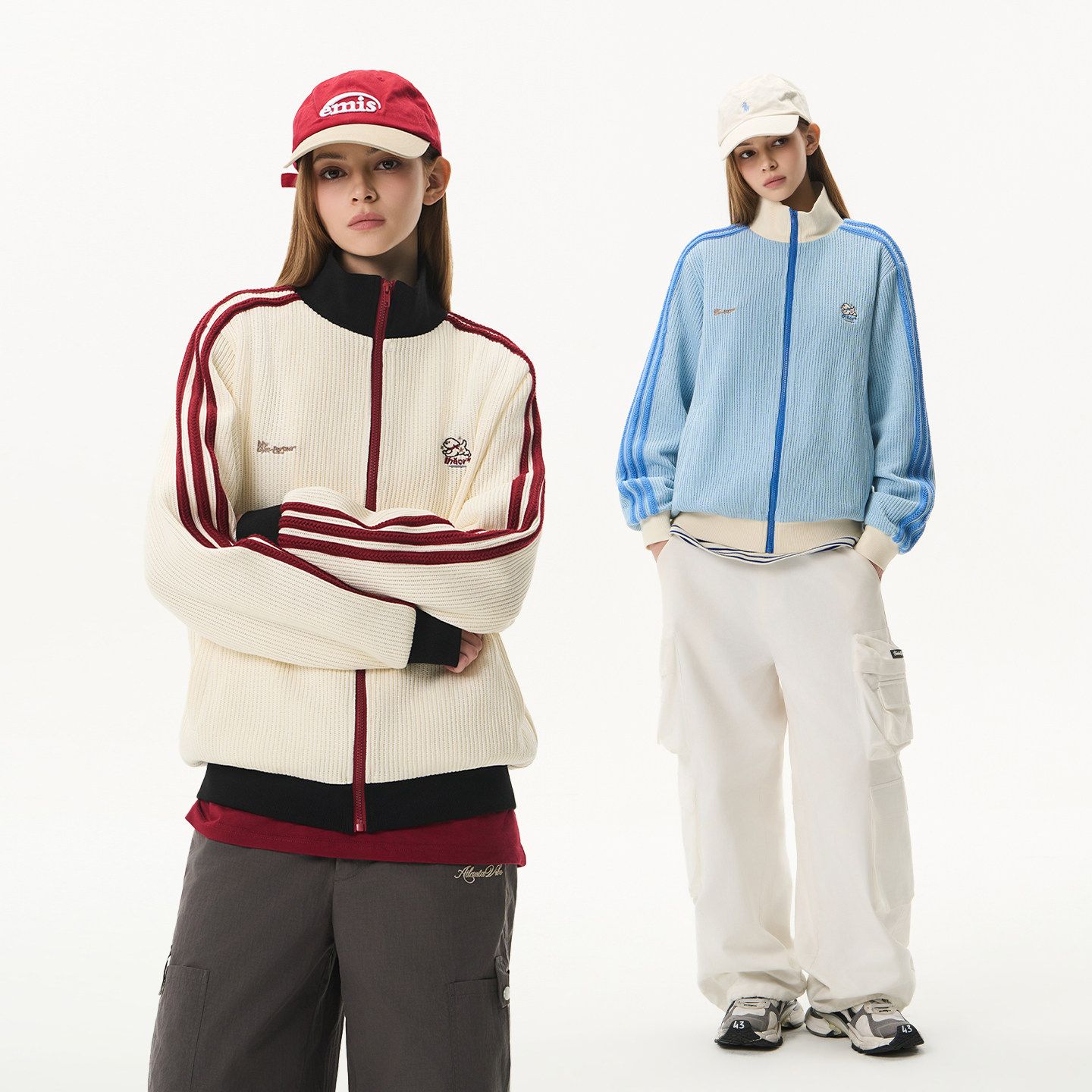 HACR精致刺绣玉米粒软糯运动夹克 复古软糯撞色休闲外套