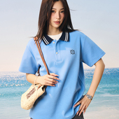 polo衫 HACR harshandcruel韩系高智感miu风刺绣拼色肌理珠地短袖