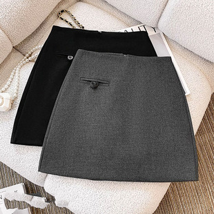 西装 假口袋高腰显瘦百搭包臀短裙一步裙 灰色半身裙女春夏2025韩版