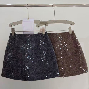 气质高腰显瘦A字包臀裙 时尚 法式 重工毛呢亮片短裙女2025秋冬新款