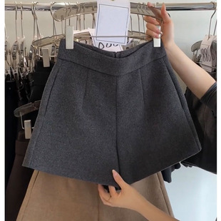 直筒裤 羊毛呢短裤 a字有口袋休闲靴裤 高腰显瘦阔腿裤 女2025秋冬款