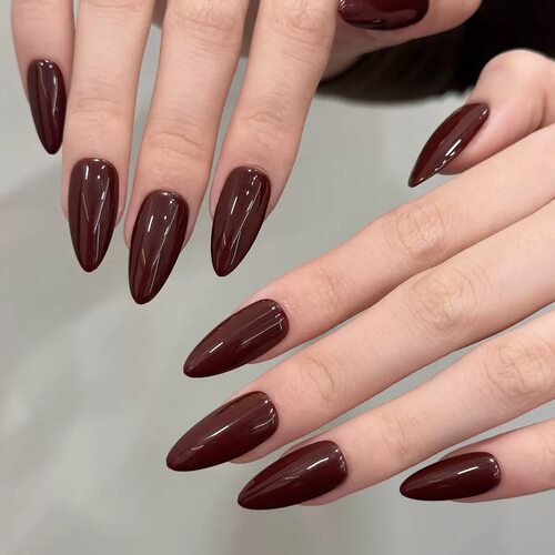 Solid Burgundy Almond Press On Nails