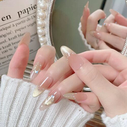 Gold Butterfly Almond Press On Nails