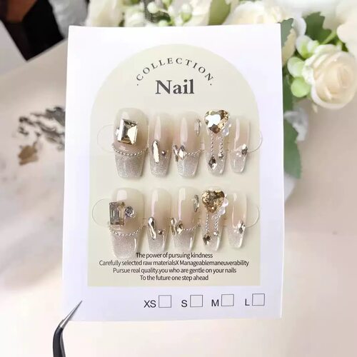 3. Elegant Jelly Nude Metal Chain Gem Reusable Press Nails