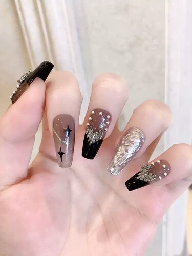 Y2K Star Rhinestone French Press On Nails