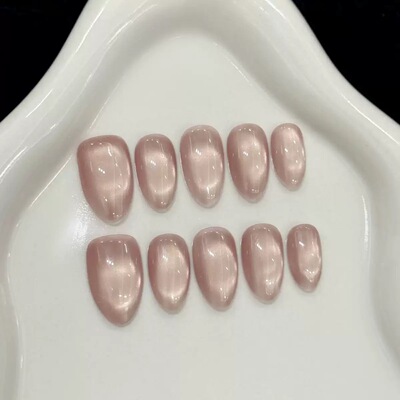 Pink French Quilted Rhinestone Handmade Press On Nails