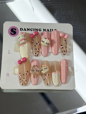Pink Leopard Hello Kitty 3D Charms Press On Nails