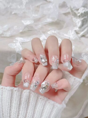 Clear 3D Butterfly Crystal Gradient Handmade False Nail Tips