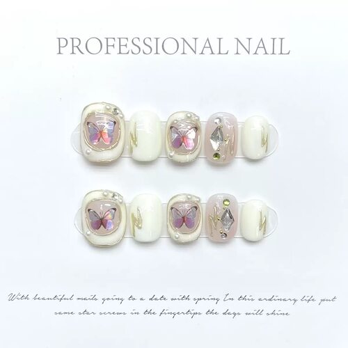 Handmade White Flower Press On Nails