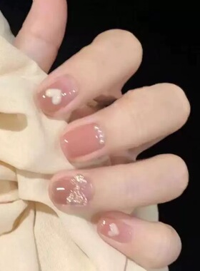 Nude Heart Gold Flake Handmade Press On Nails