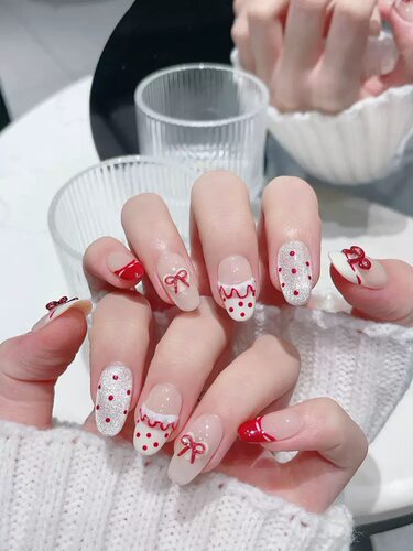 Red Bow Polka Dot Kawaii Press On Nails