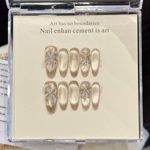 Champagne Snowflake Pearl Handmade Press On Nails