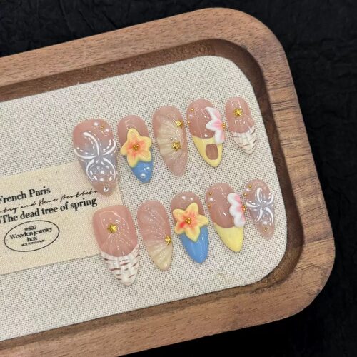 Handmade Seashell Starfish Press On Nails