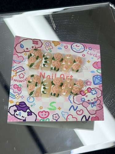 3D Pink Rose Press On Nails