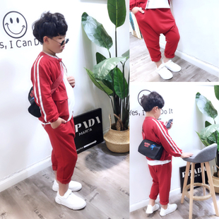 春装 扣肉家童装 2019新款 中大童韩版 男童套装 洋气儿童运动休闲两件