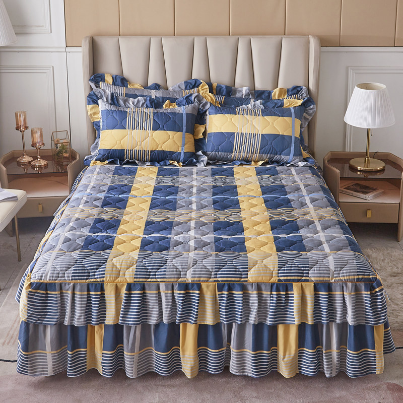 冬花卉夹棉床裙单件加厚加棉床群床套床上用品卡通保暖床罩三件套