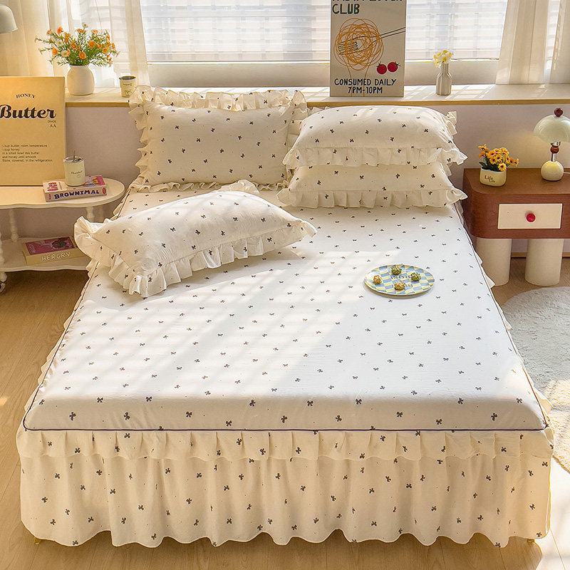 韩版床裙款单件床罩席梦思防滑保护套双人床单双边床裙三件套床品
