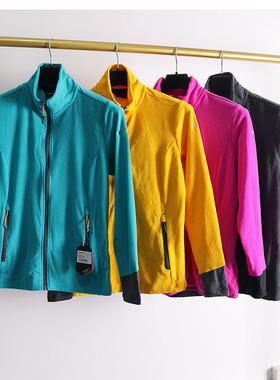 男女户外格绒抓绒衣春秋款格绒保暖立领速干透气健身跑步开衫D71