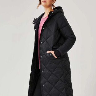 大码 P棉户外中长款棉衣 菱形衍缝女士气质百搭修身显瘦连帽外套