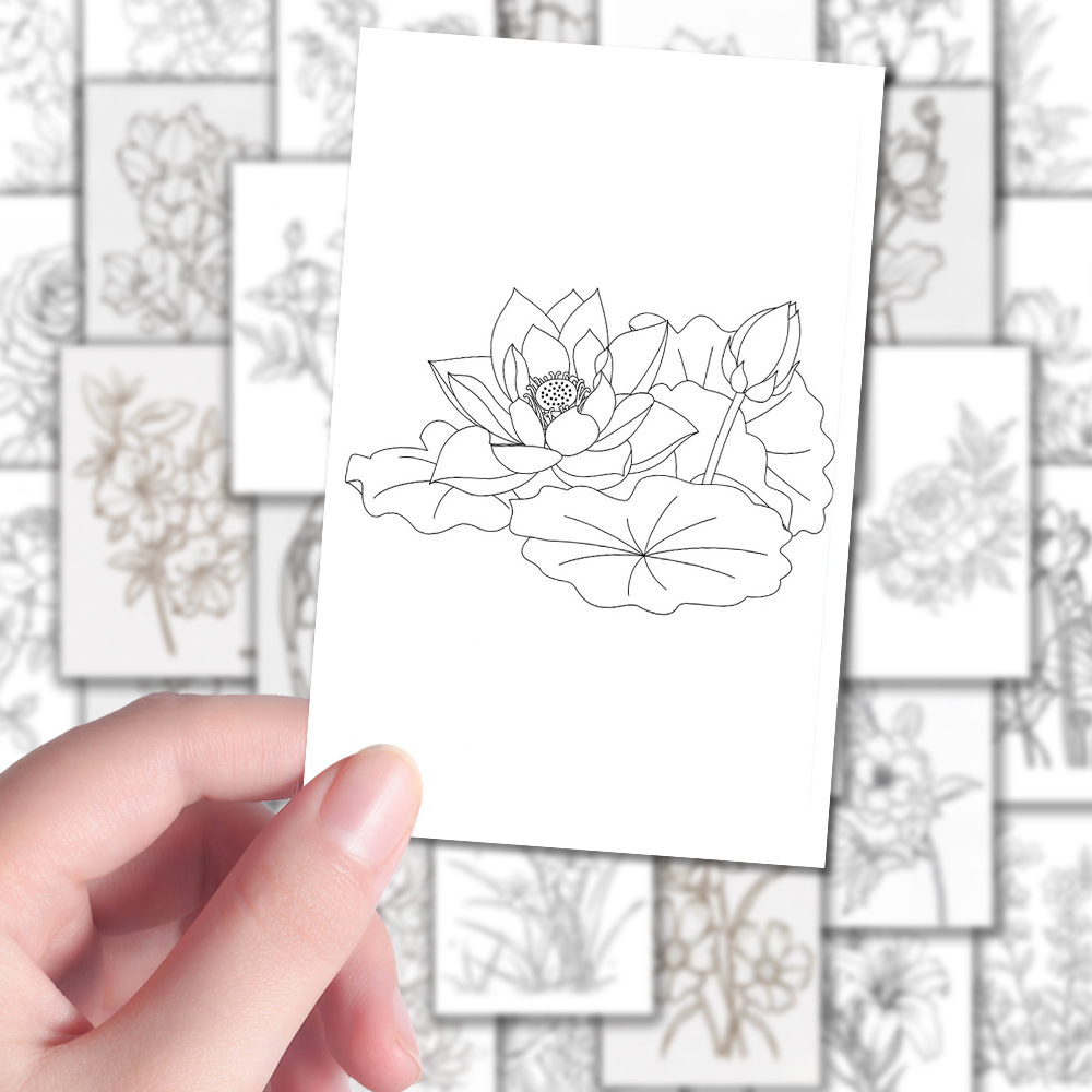 108张花卉线稿贴纸美术生手绘简约稿图diy笔记本iPad贴画防水