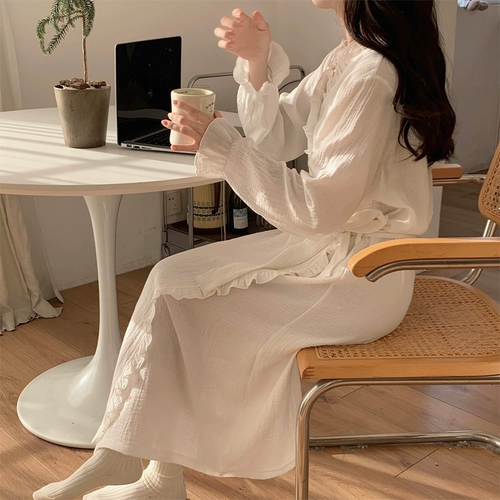 Марлевый хлопковый осенний банный халат, лонгслив, милая однотонная длинная пижама, коллекция 2023