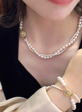 复古扭扭双层麻花施家珍珠项链