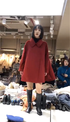 欧洲站娃娃款斗篷双面羊绒大衣