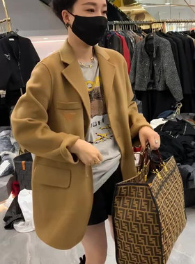 西装领纯色双面羊绒大衣特价新款
