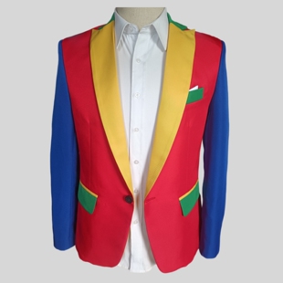 红绿拼色枪驳领小丑魔术表演西服外套主持人司仪个性 搞怪直播西装