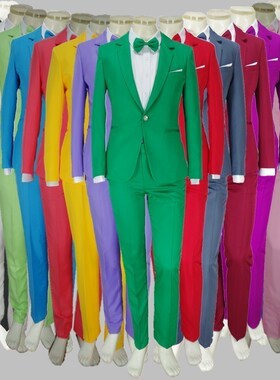 彩色西装伴舞DJ演出服男歌手套装年会跳舞蹈大合唱团体西服多巴胺