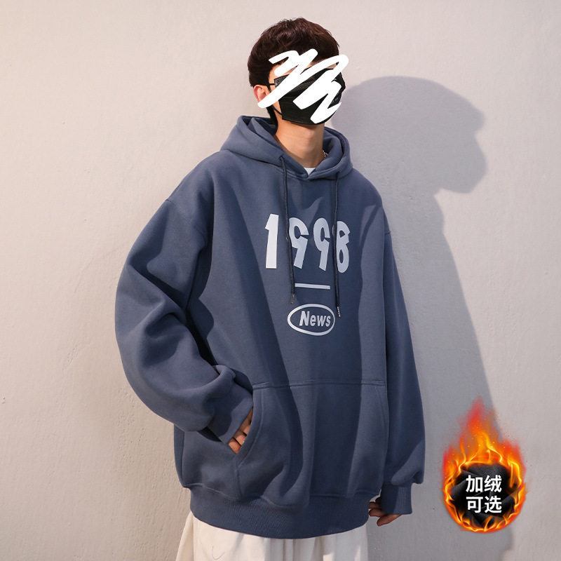 连帽卫衣男加绒vintage宽松秋季ins潮流秋冬款加厚男生上衣外套冬