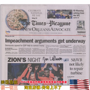 美国代购 鹈鹕 锡安 威廉森 亲笔签名1/23/20泰晤士报报纸 有认证