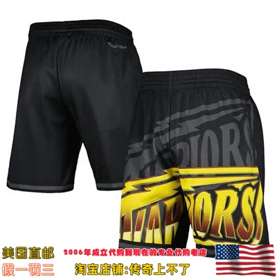 美国代购 勇士队 Mitchell Ness Big Face 4.0 球迷版运动球裤
